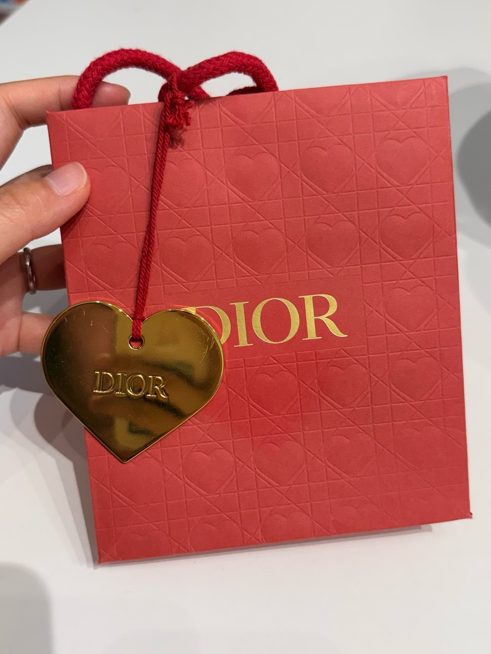Dior Red Gift Tote with Gold Heart Tag